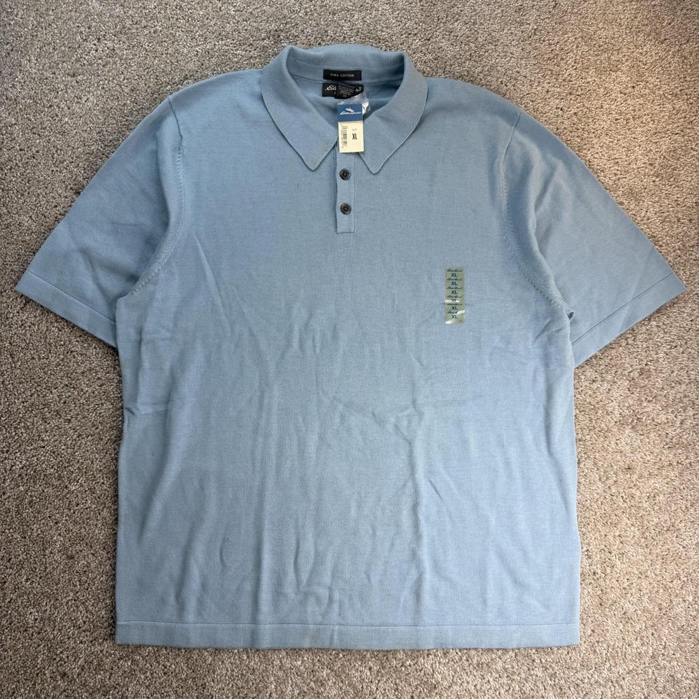 Eddie Bauer Pima Cotton Polo Shirt Mens XL Blue Solid Knit Short Sleeve Casual